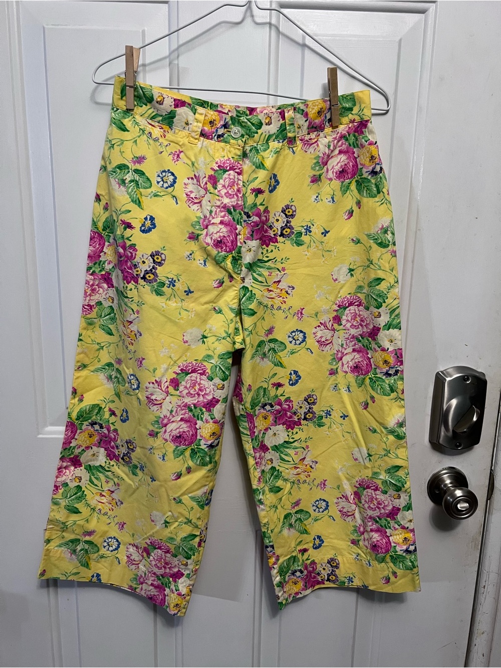 Vintage Lauren Ralph Lauren 8P Petite Yellow Floral Cotton Capri Pants 100%